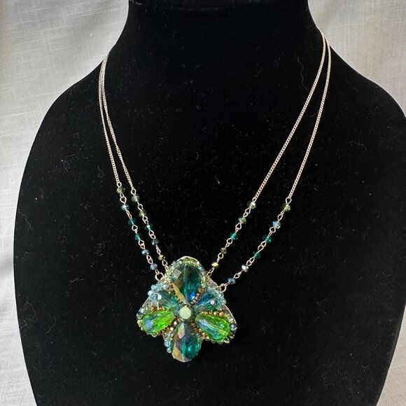 Vintage Ali Khan 80s Designer Sparkly Green Necklace - Picture 7 of 15